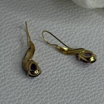 14K Yellow Gold Amethyst Earrings Length 0.90 inch