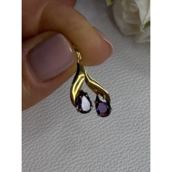 14K Yellow Gold Amethyst Earrings Length 0.90 inch