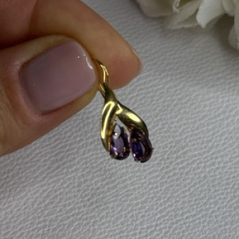14K Yellow Gold Amethyst Earrings Length 0.90 inch