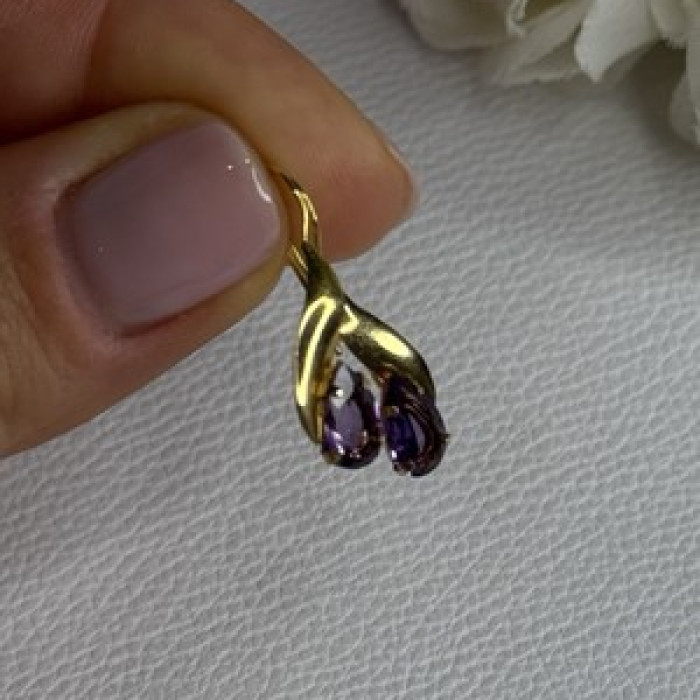 14K Yellow Gold Amethyst Earrings Length 0.90 inch