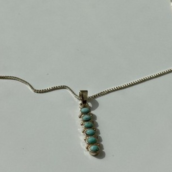 925 Sterling Silver Turquoise Chain With Pendant Italy