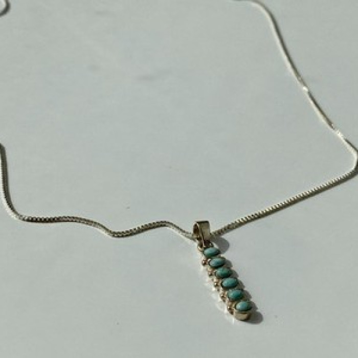 925 Sterling Silver Turquoise Chain With Pendant Italy