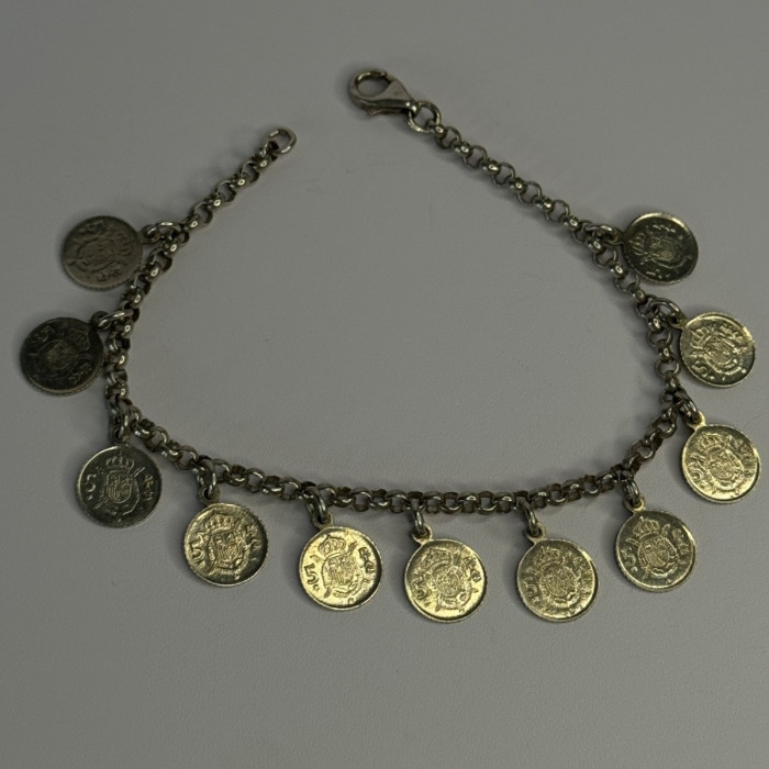 1975 Juan Carlos 925 Sterling Silver Bracelet Spanish Coin Length 7