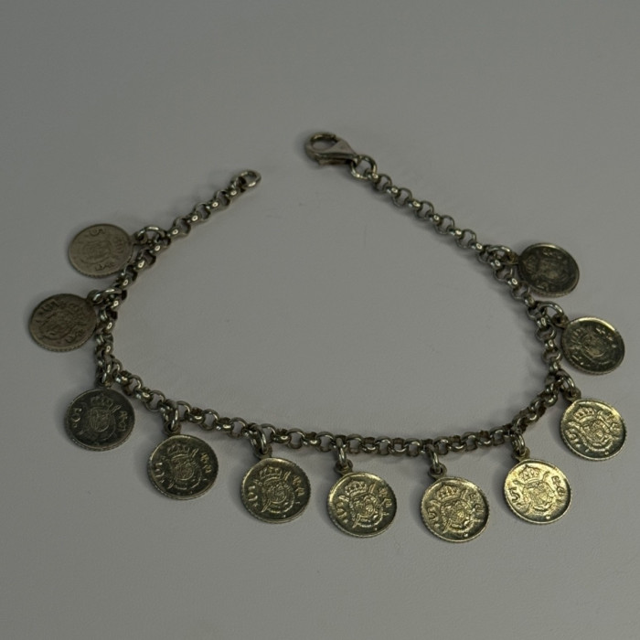 1975 Juan Carlos 925 Sterling Silver Bracelet Spanish Coin Length 7