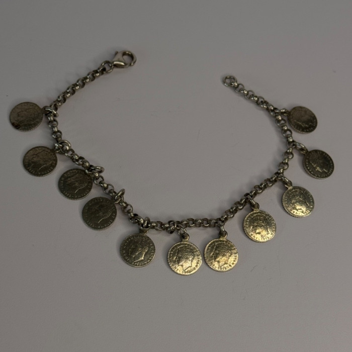 1975 Juan Carlos 925 Sterling Silver Bracelet Spanish Coin Length 7