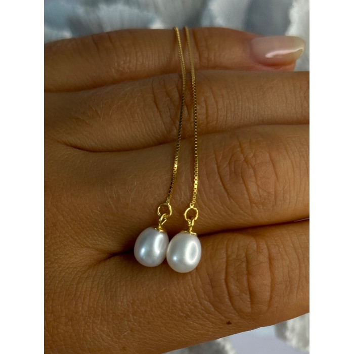 925 Sterling Silver Gold Plated Pearl Earrings Length 4 inch