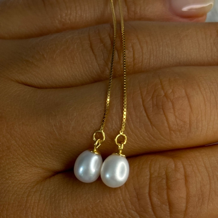 925 Sterling Silver Gold Plated Pearl Earrings Length 4 Inch