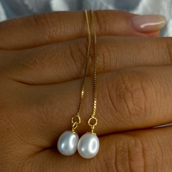 925 Sterling Silver Gold Plated Pearl Earrings Length 4 Inch