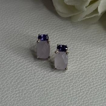 925 Sterling Silver Morganite & Amethyst Earrings Length 0.45 Inch
