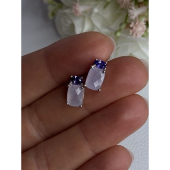 925 Sterling Silver Morganite & Amethyst Earrings Length 0.45 Inch