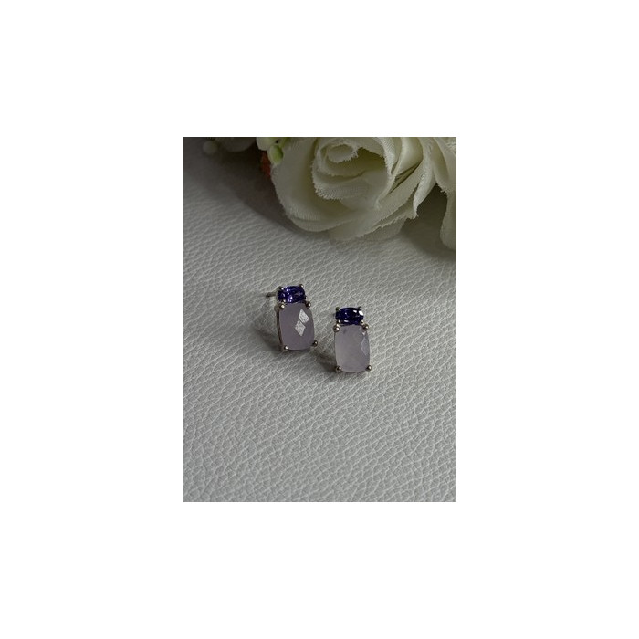 925 Sterling Silver Morganite & Amethyst Earrings Length 0.45 Inch