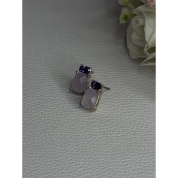 925 Sterling Silver Morganite & Amethyst Earrings Length 0.45 Inch