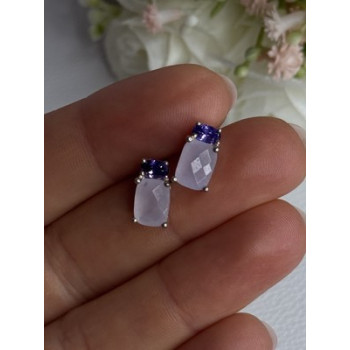 925 Sterling Silver Morganite & Amethyst Earrings Length 0.45 Inch