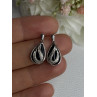 Elegant 925 Sterling Silver Black Onyx & Diamonds Earrings Length 0.80 Inch
