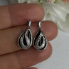 Elegant 925 Sterling Silver Black Onyx & Diamonds Earrings Length 0.80 Inch