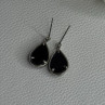 Elegant 925 Sterling Silver Black Onyx & Diamonds Earrings Length 0.80 Inch