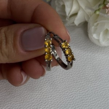 925 Sterling Silver Citrine Earrings Length 0.80 Inch