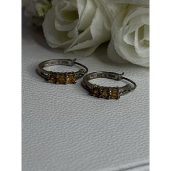 925 Sterling Silver Citrine Earrings Length 0.80 Inch