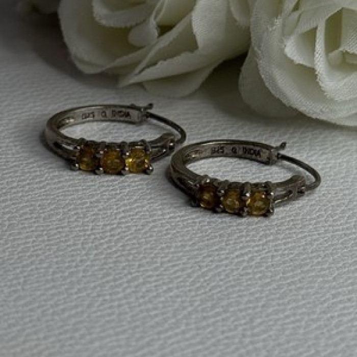 925 Sterling Silver Citrine Earrings Length 0.80 Inch