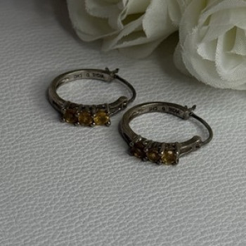 925 Sterling Silver Citrine Earrings Length 0.80 Inch