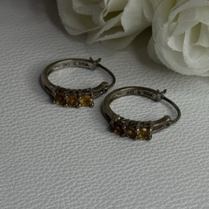 925 Sterling Silver Citrine Earrings Length 0.80 Inch