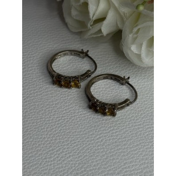 925 Sterling Silver Citrine Earrings Length 0.80 Inch