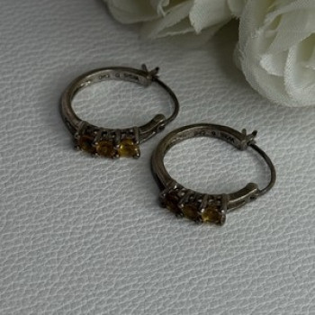 925 Sterling Silver Citrine Earrings Length 0.80 Inch