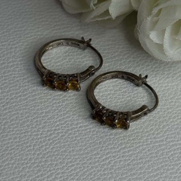 925 Sterling Silver Citrine Earrings Length 0.80 Inch