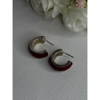 Vintage 925 Sterling Silver Carnelian Earrings Length 0.75 Inch