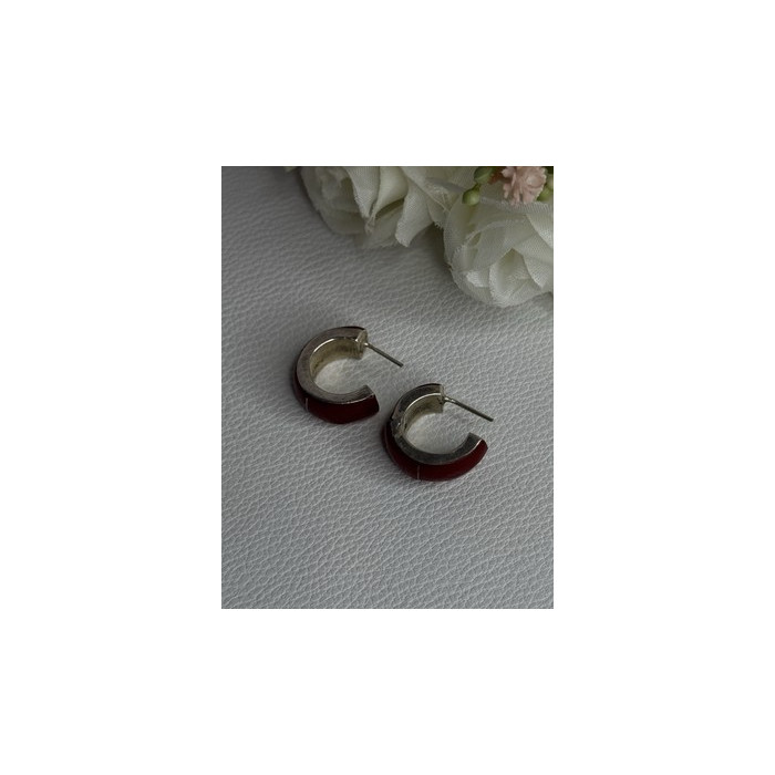 Vintage 925 Sterling Silver Carnelian Earrings Length 0.75 Inch