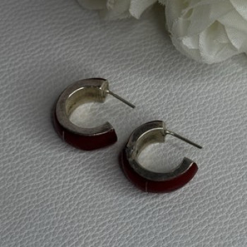 Vintage 925 Sterling Silver Carnelian Earrings Length 0.75 Inch