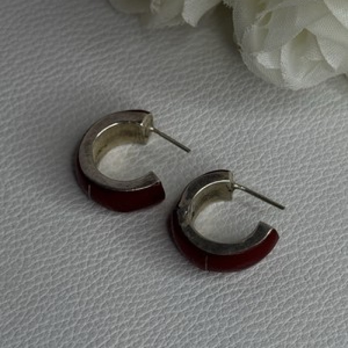 Vintage 925 Sterling Silver Carnelian Earrings Length 0.75 Inch