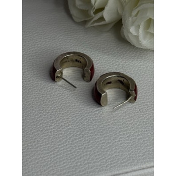 Vintage 925 Sterling Silver Carnelian Earrings Length 0.75 Inch