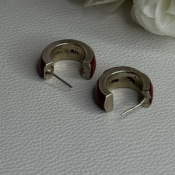 Vintage 925 Sterling Silver Carnelian Earrings Length 0.75 Inch
