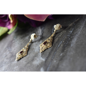 925 Sterling Silver Garnet & Marcasites Earrings