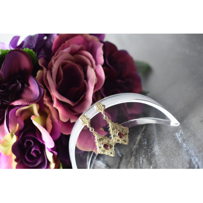 925 Sterling Silver Garnet & Marcasites Earrings