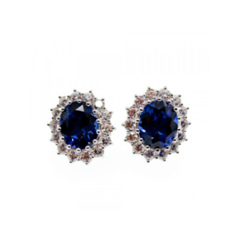 925 STERLING SILVER SAPPHIRE & CZ EARRINGS