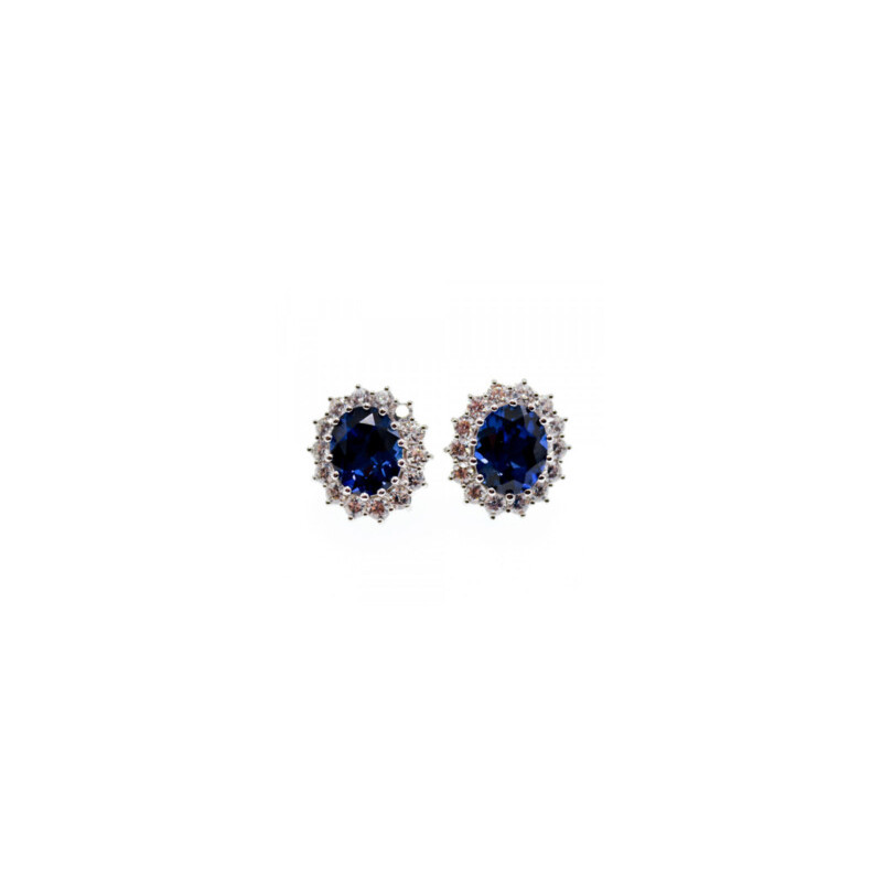 925 STERLING SILVER SAPPHIRE & CZ EARRINGS