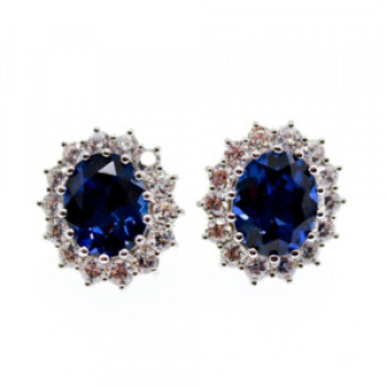925 Sterling Silver Sapphire & CZ Earrings