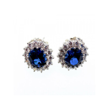925 STERLING SILVER SAPPHIRE & CZ EARRINGS