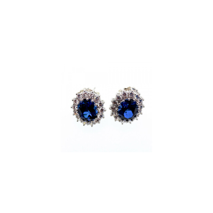925 STERLING SILVER SAPPHIRE & CZ EARRINGS