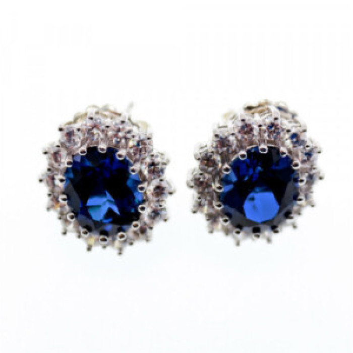 925 Sterling Silver Sapphire & CZ Earrings