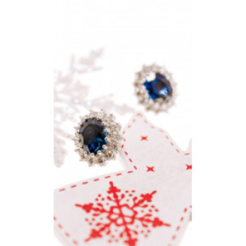 925 Sterling Silver Sapphire & CZ Earrings