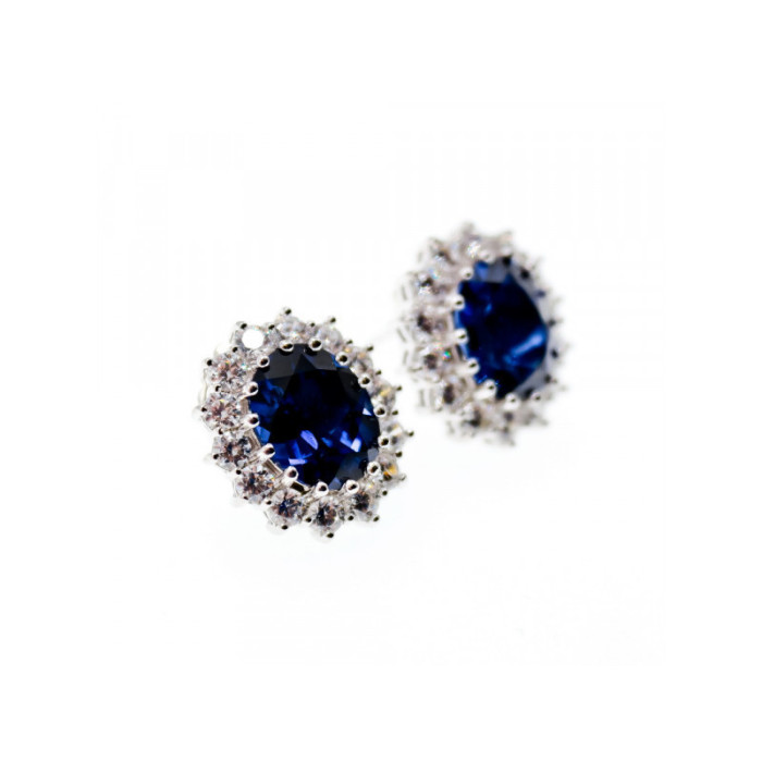 925 STERLING SILVER SAPPHIRE & CZ EARRINGS