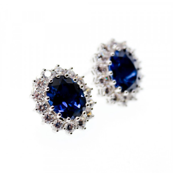 925 Sterling Silver Sapphire & CZ Earrings