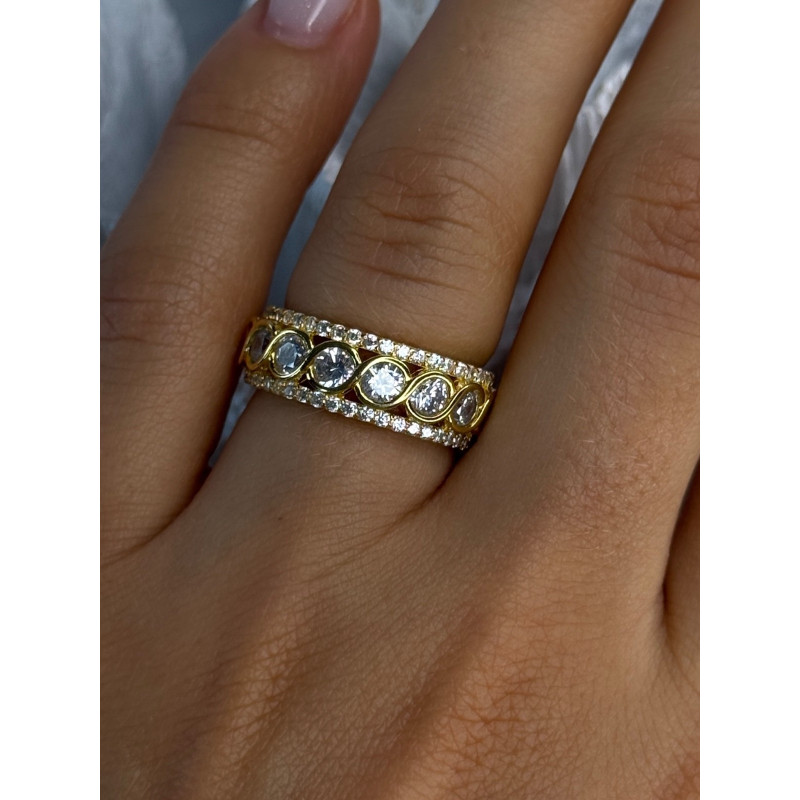 925 Sterling Silver Gold Plated Overlay Band Cz Ring Size 7