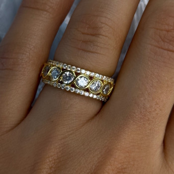 925 Sterling Silver Gold Plated Overlay Band Cz Ring Size 7