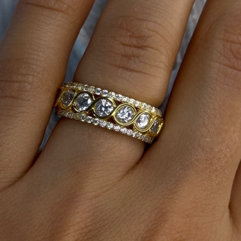 925 Sterling Silver Gold Plated Overlay Band Cz Ring Size 7