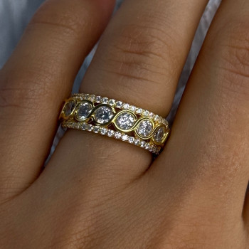 925 Sterling Silver Gold Plated Overlay Band Cz Ring Size 7