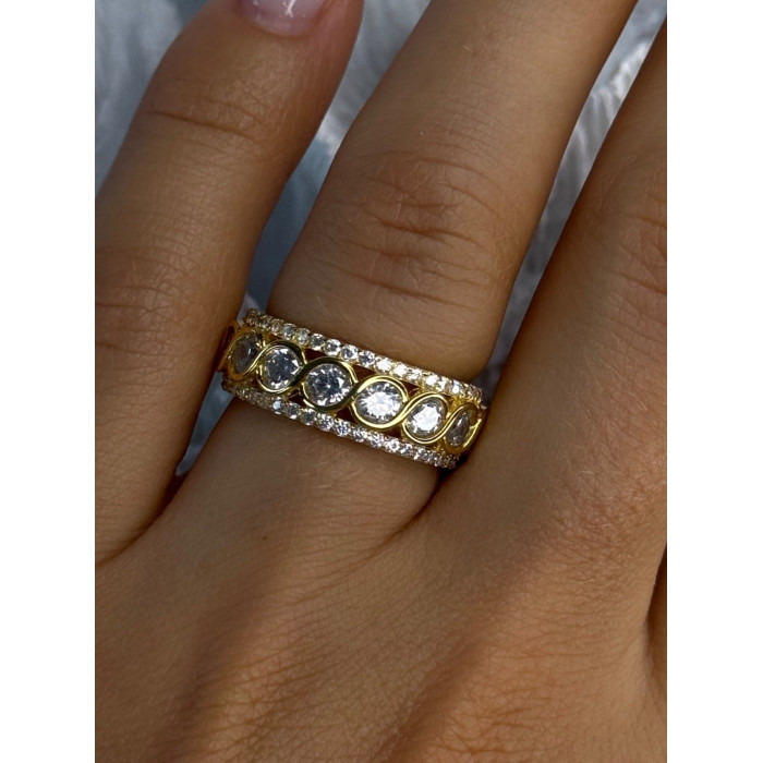 925 Sterling Silver Gold Plated Overlay Band Cz Ring Size 7